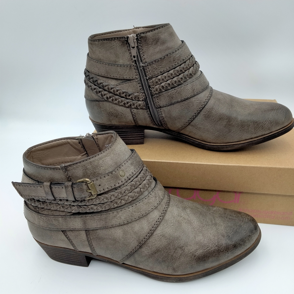 Sugar Women's Stone Gray Ankle Booties with Braided Detail Tik Tock Size 11